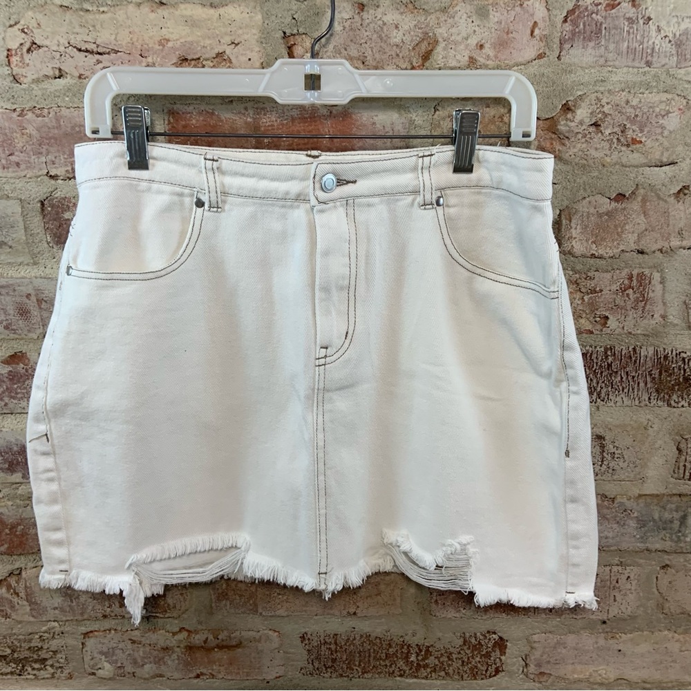 Hyfve cream off white jean skirt large